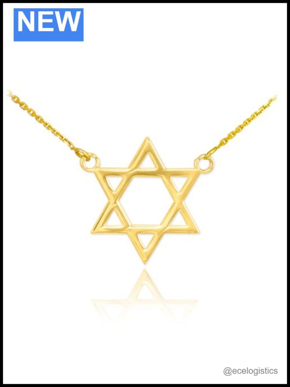 14k Yellow Gold Star of David Pendant Necklace 22"